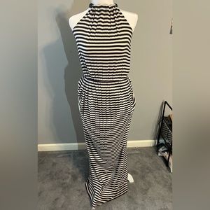 caslon long striped flowy dress, crossover straps in back